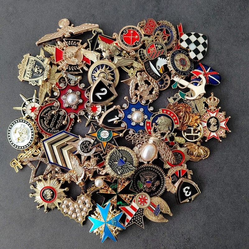 B3 Light Gold Bright Lapis Lazuli Badge Trendy Fashion Pearl Style Cap Badge Medal Pin Korean Modern Diy Pin - Image 3